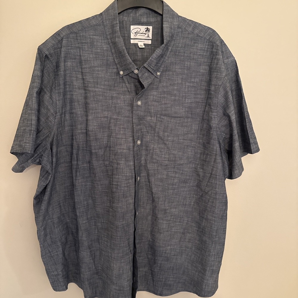 BONOBOS Mens Gray Short Sleeve Button Down Prominent Fit 2XL Long Chambray